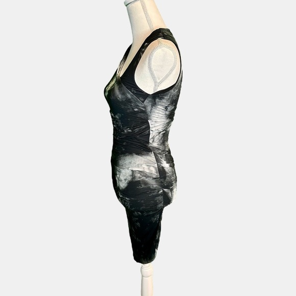 Helmut Lang ‘To Dye For’ Black / Gray Tie Dye Asymmetric Neckline Bodycon Dress - Picture 12 of 14